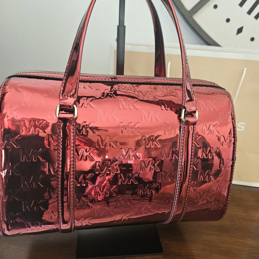 Michael Kors Metallic Rose Pink MK-Embossed Satchel - Picture 6 of 13